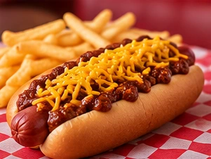 Chili cheese hot dog
